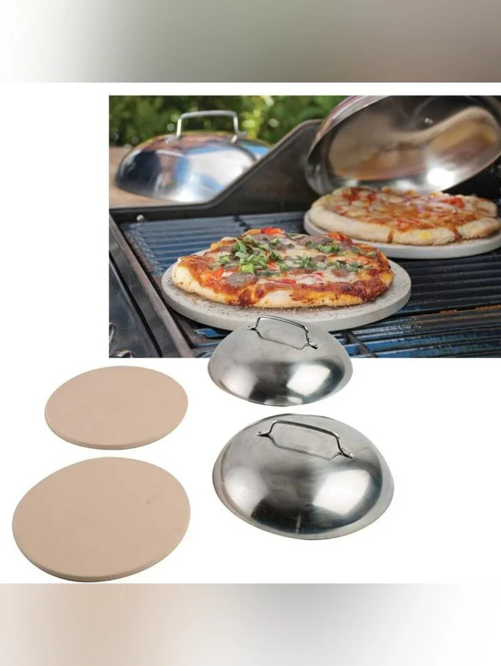 Stone Pizza Baking/Grilling Set with Dome